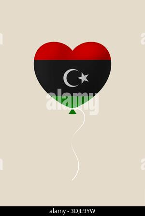 Libya Flag Herzballon schwimmt auf einem isolierten Hintergrund, ein patriotisches Symbol der Liebe zum Land. Stock Vektor