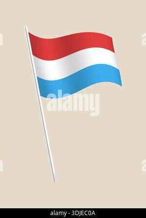 Luxemburgische Nationalflagge, die auf einem Polen winkt, eine saubere Vektor-Illustration, die Patriotismus und Stolz repräsentiert. Stock Vektor