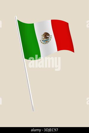 Mexikanische Nationalflagge mit Wappen auf einem Fahnenmast, ein stolzes und patriotisches Vektor-Design-Element... Stock Vektor