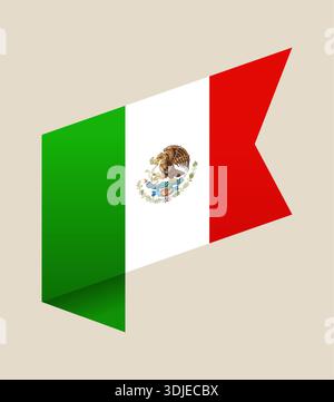 Mexikanische Flagge Vektor Wappen mit Wappen in einem wellenförmigen Band Stil für nationale Feiertage.. Stock Vektor