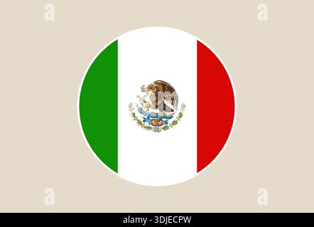 Mexikanische Flagge Vektor-Symbol mit nationalem Wappen in einem einfachen Kreis für patriotisches Design.. Stock Vektor