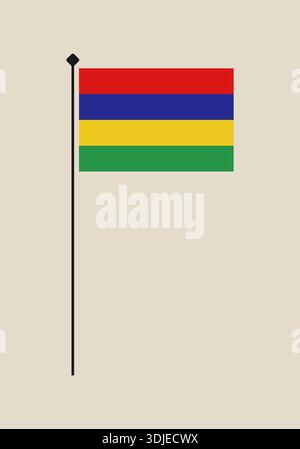 Vektor-Illustration der Nationalflagge von Mauritius auf einem Fahnenmast, dem offiziellen Ländersymbol für patriotische Darstellung. Stock Vektor
