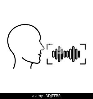 Symbol für Spracherkennung und künstliche Intelligenz. Menschliches Profil mit digitaler Klangwelle. Bearbeitbare Kontur. Stock Vektor