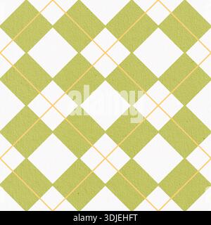 Nahtloses Aquarellmuster mit grünen und gelben Rautenformen. Handgemaltes geometrisches Design mit weichen Kanten, perfekt für Textilien und Geschenkpapier Stockfoto