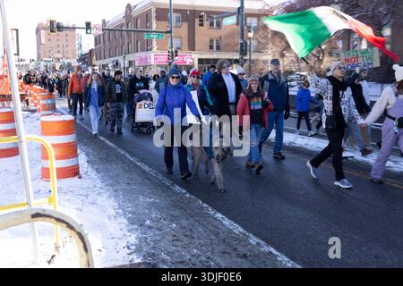 Während des Martin Luther King Jr. ziehen sich Massen von Demonstranten entlang der Colfax Avenue in Richtung Colorado State Capitol Day Marade in Denver, Colorado, ON Stockfoto