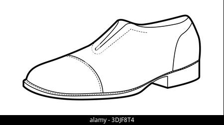Kleid Schuh Herren formell Einzelschuh Linie. Klassischer Lederanzug zum Schnüren Schuhe eleganter Bürostil. Technische Mode Illustration CAD Modell Skizze Vektor Frauen Unisex isoliert. Stock Vektor