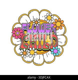 Cartoon-grooviges Hippie-Symbol mit Blumenkind Stock Vektor