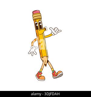 Grooviger Bleistift, Schulpädagogik-Zeichentrickfigur Stock Vektor
