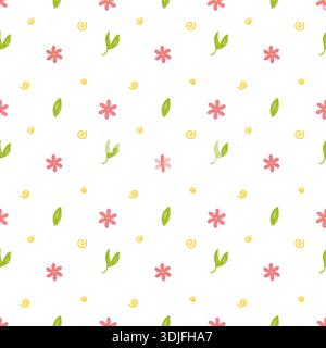 Nahtloses Rastermuster mit farbenfrohem, handgezeichnetem Blumenmuster auf weißem Hintergrund Stockfoto