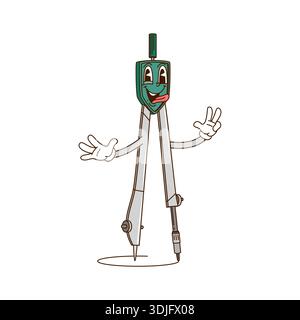 Grooviger Kompass, Schulpädagogik-Cartoon-Charakter Stock Vektor