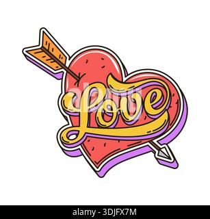 Cartoon-grooviges Hippie-Love-Herz-Symbol mit Pfeil Stock Vektor