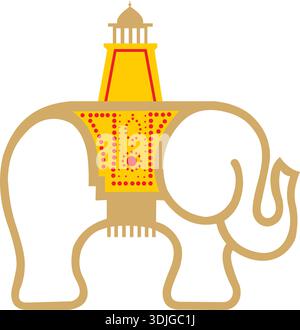 Elefant mit Tempel Indisches Kulturwappen traditionelles Kulturerbe-Symbol Stock Vektor