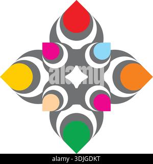 Lebendiges abstraktes geometrisches Sternlogo mit bunten Blütenblättern Stock Vektor