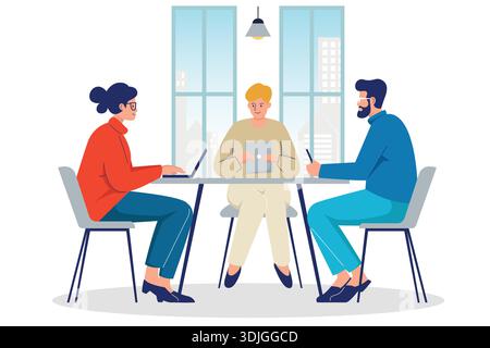 Drei Kollegen, die ein Geschäftstreffen in einem modernen Büro abhalten. Stock Vektor