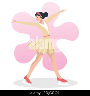 Elegante Eiskunstläuferin, die auf einer Eislaufbahn auftritt. Stock Vektor