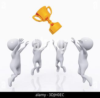 3D-Figuren mit Trophäe anfeuern Stockfoto