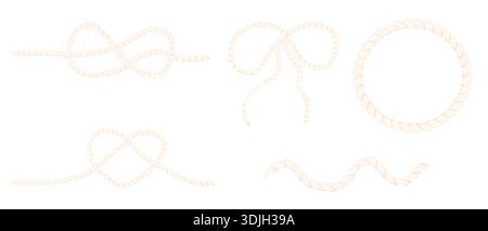 Kordelknotenrahmen-Set-Rahmen, Seilschleife, welliger Pinselkreis, Herzteiler. Muster, Rahmen und Rahmen in verschiedenen Formen und Stilen für Konstruktionsprojekte zusammenfügen. Vektorabbildung Stock Vektor