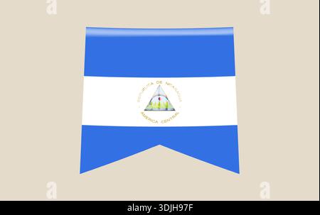 Nicaraguanischer Pennant mit Nationalflagge und hängendem Wappen mit glänzendem Glanzeffekt für patriotische Designprojekte. Stock Vektor