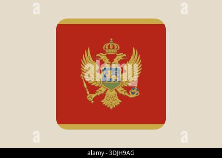 Die Flagge Montenegros ist als modernes, abgerundetes quadratisches Symbol dargestellt, das das Nationalwappen mit patriotischem Stolz zeigt. Stock Vektor