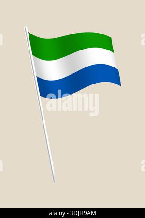 Sierra Leone Flagge, die auf einem silbernen Fahnenmast winkt, als Vektor-Illustration für nationalen Patriotismus und Stolz. Stock Vektor