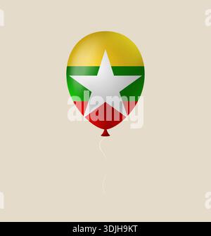 Realistischer 3D-Ballon mit der Flagge Myanmars, die für einen Nationalfeiertag oder eine patriotische Feier schwimmt. Stock Vektor