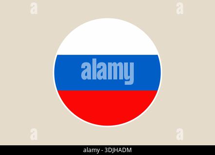 Die Flagge der Russischen Föderation wird als sauberes kreisförmiges Symbol auf einem einfachen neutralen Hintergrund für modernes Design präsentiert. Stock Vektor