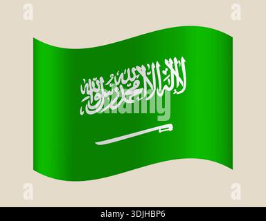 Saudi-Arabiens Nationalflagge mit arabischer Schrift und Schwert, das stolz winkt, eine patriotische Symbol-Vektor-Illustration. Stock Vektor