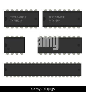 Mikrochip-Vektorsatz mit integrierter Schaltung isoliert auf weiß Stock Vektor