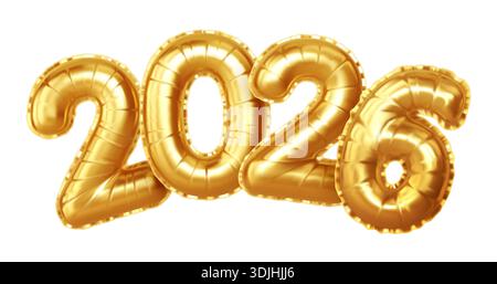 Vektor-Illustration Hintergrund mit goldenen Ballons, die das Jahr 2026 mit einem festlichen und eleganten Design bilden Stock Vektor