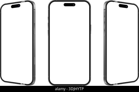Realistische Mobiltelefone in Front- und Seitenansicht, Vorlage für Smartphone-Modelle. Vektorabbildung Stock Vektor