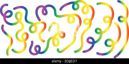 Bunte Abstrakte Swirl Line Art – Kurviges Dekorationsdesign Mit Regenbogenverlauf Stock Vektor