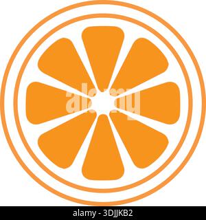 Orang-Frucht. Orangen, die auf einem weißen Hintergrund segmentiert sind Orange Fruit Logo Design Vektor. Orangefarbenes Slice-Symbol Stock Vektor