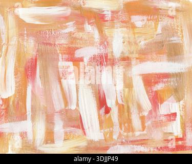 Abstrakte Acrylstruktur mit gemalten, detaillierten Pinselstrichen auf Leinwand. Rauer Pinsel tupft Farblinien ab. Acrylschmierfleckfarbe Wand. Orange Stockfoto