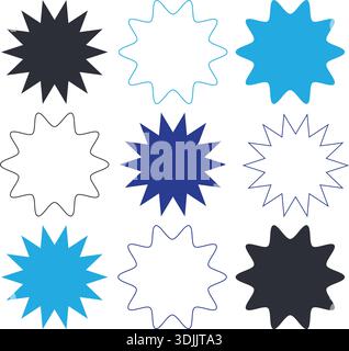 Abstrakte Starburst Shapes Kollektion. Modernes Dekorationselemente. Stock Vektor