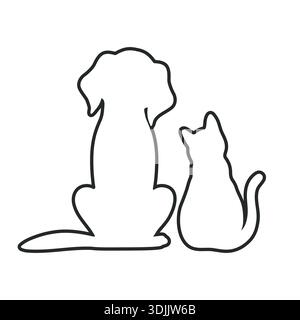 Komposition von Hunde- und Katzensilhouetten auf weißem Hintergrund Stock Vektor