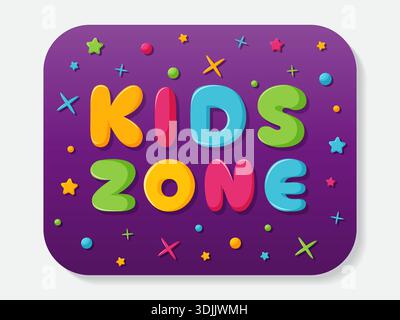 Kinder Zone Banner mit bunten Luftblasen Buchstaben und Sterne Vektor Illustration. Stock Vektor