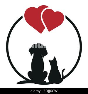 Katzen- und Hundesilhouetten auf weißem Hintergrund Stock Vektor