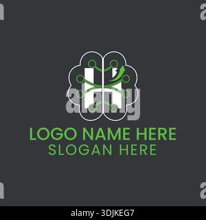 KI & Tech Brain Logo Modern Digital Concept Illustration. Stock Vektor