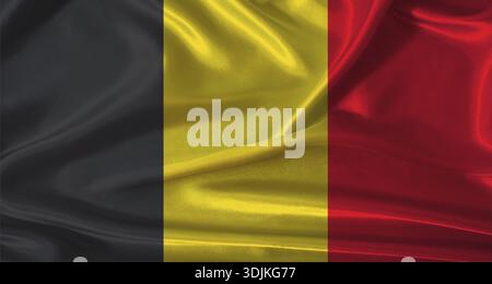 Belgische Nationalflagge mit Stoffstruktur. Belgische Flagge mit realistischem Texturhintergrund Stockfoto