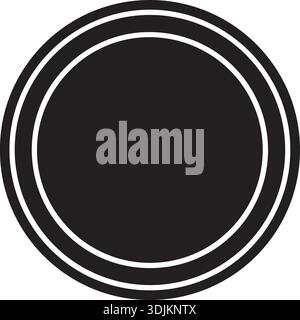 Schwarzes kreisförmiges Symbol mit doppelter weißer Umrandung, isoliert auf weißem Hintergrund, das eine generische Schaltfläche oder ein generisches Symbol darstellt. Stock Vektor