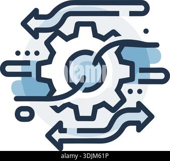 Abbildung des flachen Vektors von Automation Gear mit Pfeilen für Workflow-Optimierung und Systemeinstellungen Stock Vektor