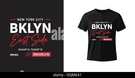 NYC Brooklyn East Side Typografie T-Shirt Design - Urban Streetwear Flat Vector Illustration Stock Vektor