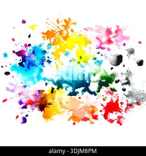 Helle Aquarellflecken auf weißem Hintergrund, Set Stockfoto