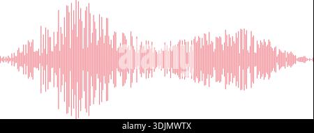 Abstrakte Equalizer-Form in roter Farbe. Gepunktete Musik Sound Wave Element. Audio-Funksignal-Visualisierungskonzept. Leuchtendes digitales Leitungsprofil für Sprachassistenten. Sample-Player für Song-Titel. Vektor Stock Vektor