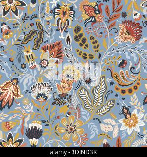 Bohemian Folk Floral Meadow Nahtloses Muster Stock Vektor