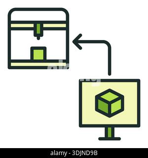 3D-Drucker und Computervektor Drucktechnologie Konzept farbiges Symbol oder Logo-Element Stock Vektor