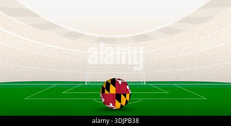 Marylander Football Stadium mit National Flag Soccer Ball. Eine lebendige Illustration eines Fußballfeldes in einem modernen Stadion. Stock Vektor