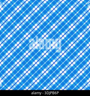 Nahtloses blaues Karomuster mit diagonalen Karomustern. Saubere flache Ausführung. Ideal für Textilien, Stoffdrucke, Tapeten, Verpackungen, Hintergründe, digitale Designprojekte. Vektorabbildung Stock Vektor