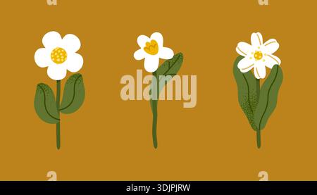 Süße Frühlingsblumen Mit Botanischen Elementen Stock Vektor