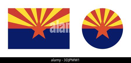 Arizona Kreis, rechteckige Flaggensymbole. Set aus runden, rechteckigen Abzeichen Flagge von Arizona. Flagge des US-Bundesstaates. Stock Vektor